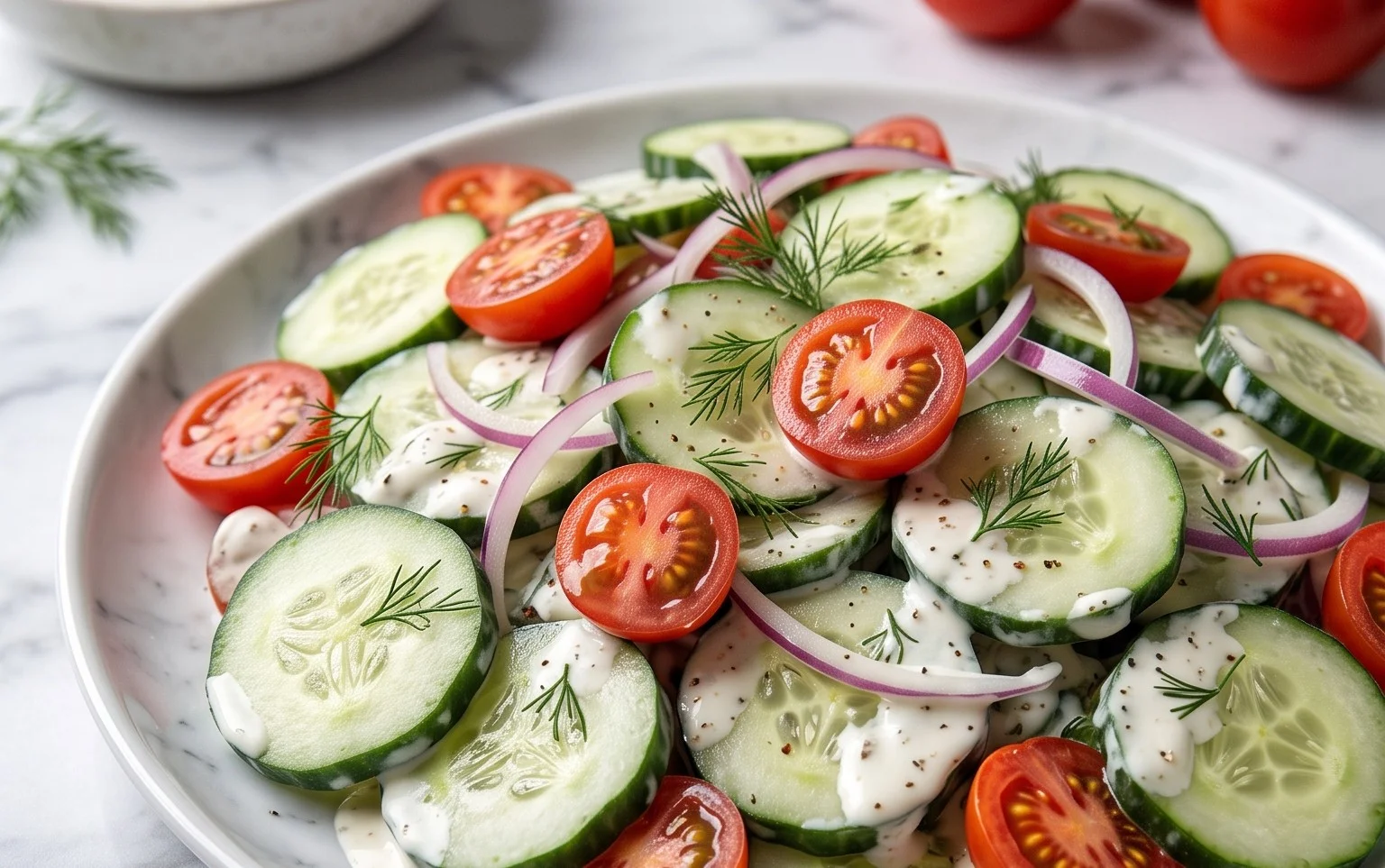 Salade Tomate Concombre Crémeuse et Facile