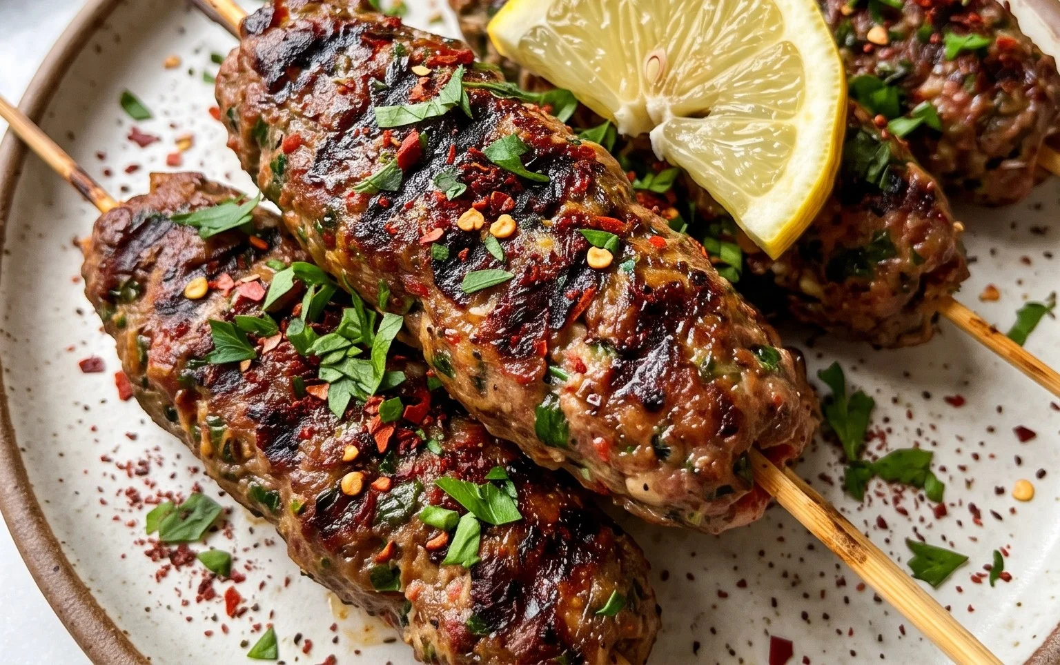 Brochettes de kefta à la marocaine, viande hachée épicée