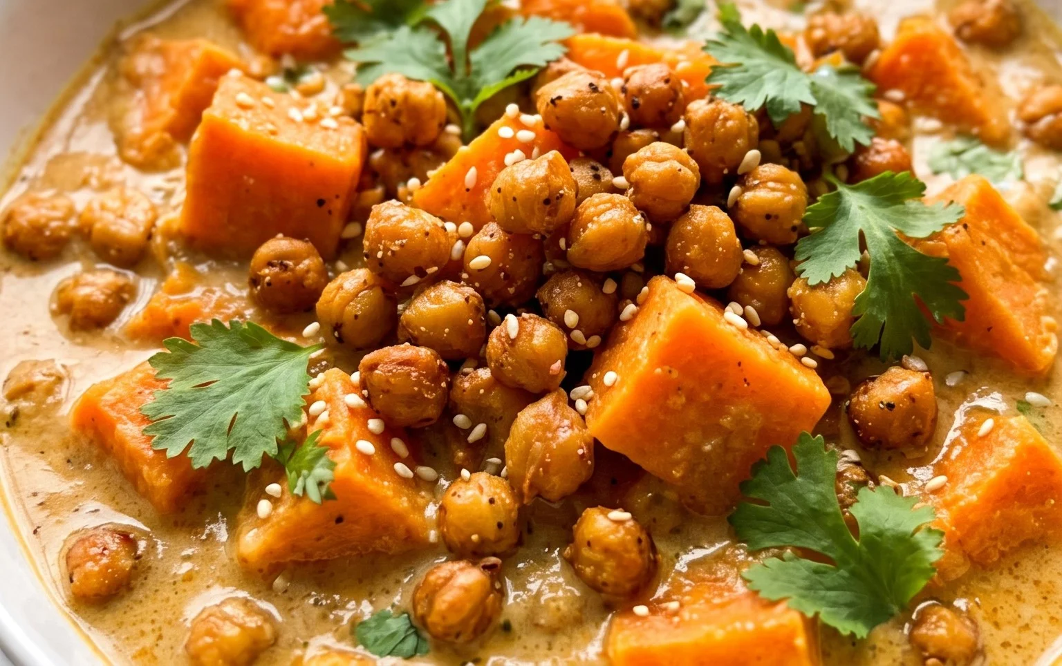 Curry Thaï Patates Douces, Pois Chiches Croquants / Sweet Potato Curry with Crispy Sesame Chickpeas