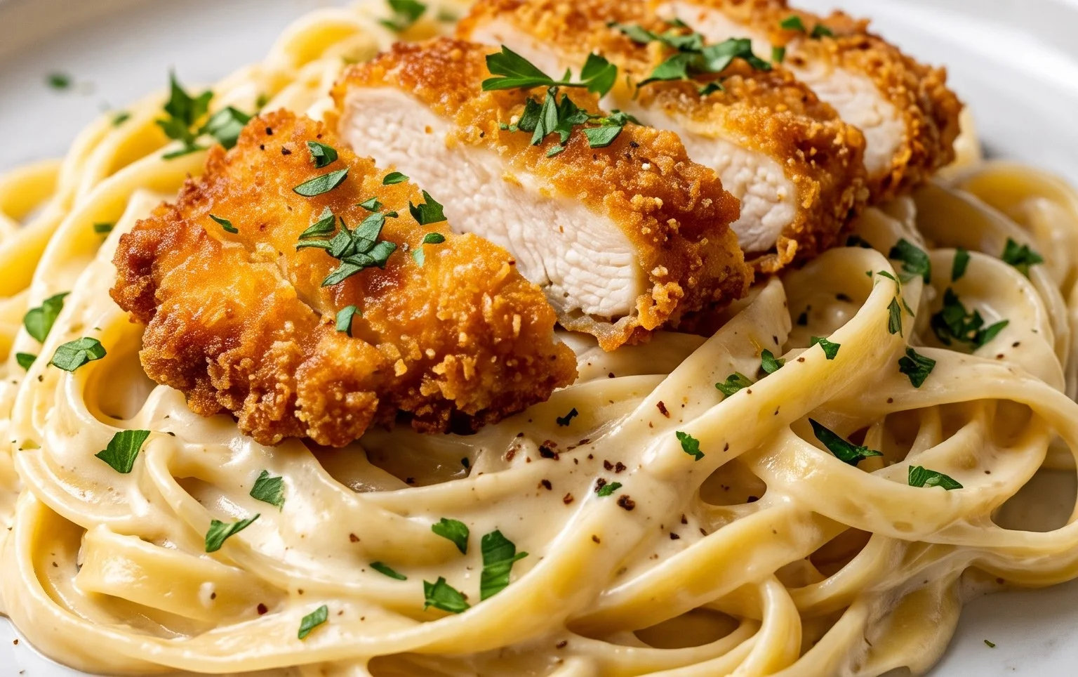 Crispy Chicken Fettuccine Alfredo