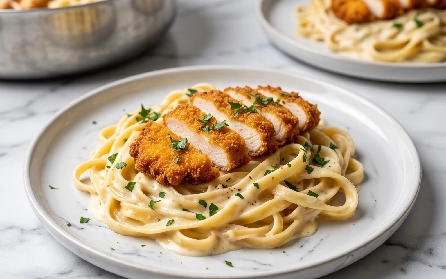 Crispy Chicken Fettuccine Alfredo: Croustillant & Crémeux