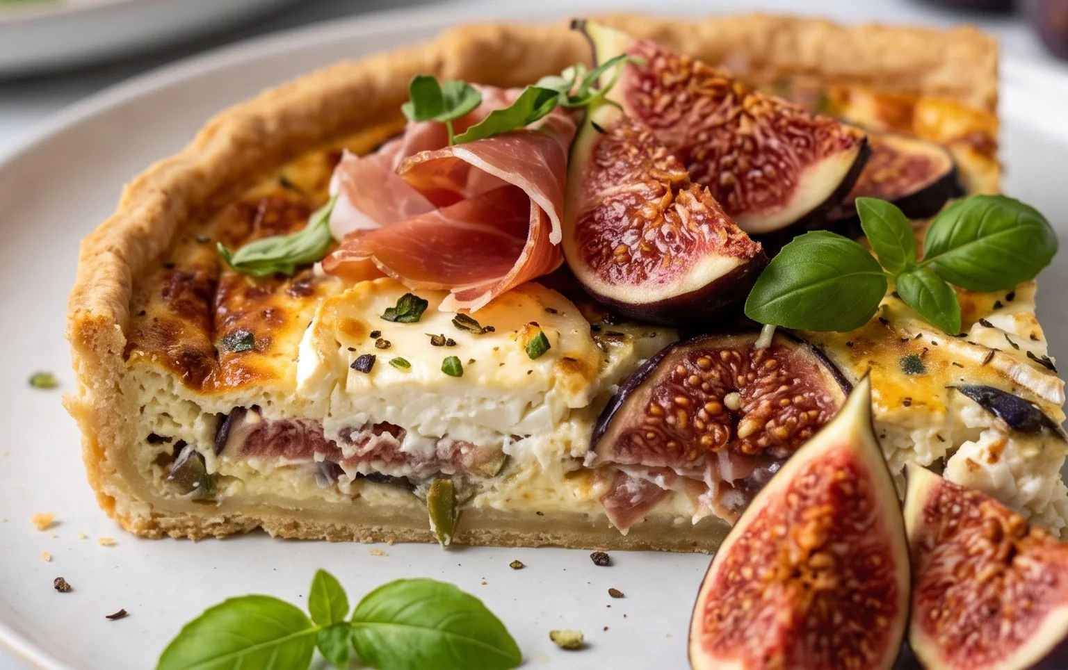 Ziegenkäse Quiche mit Serrano und Feigen