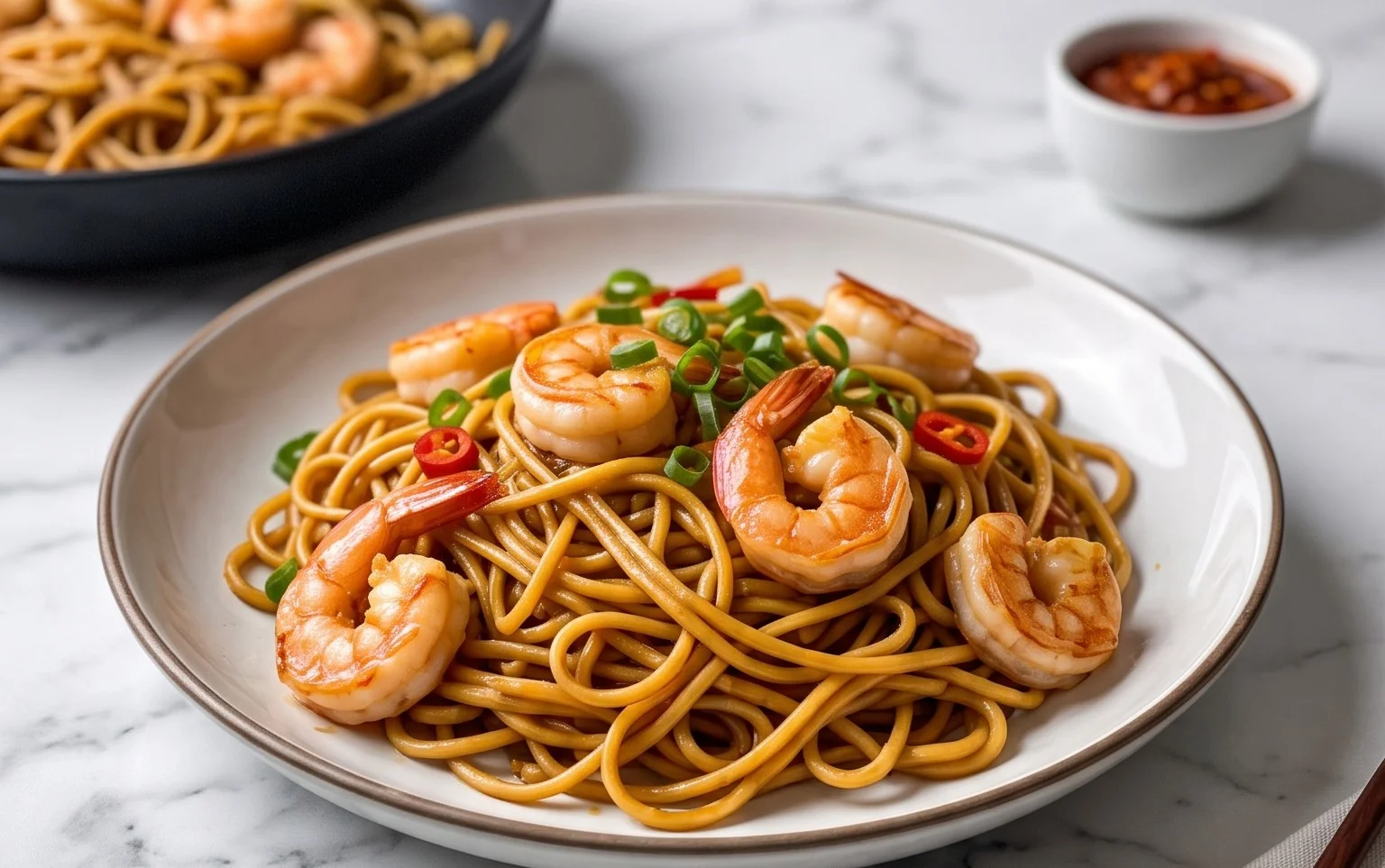 Nouilles sautées crevettes: recette rapide et savoureuse